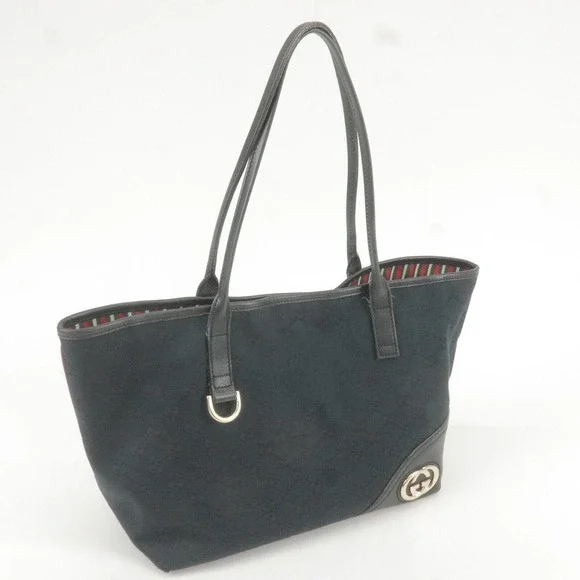 💎✨BEAUTIFUL✨💎 GUCCI Tote Bag Black GG Canvas Leather - Picture 4 of 16